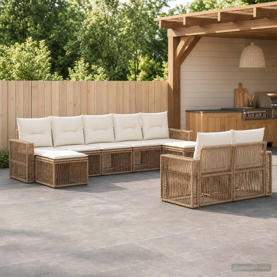 Ensemble de canapé de jardin 9 pcs Beige et blanc crème