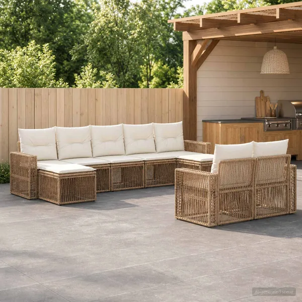 Ensemble de canapé de jardin 9 pcs Beige et blanc crème