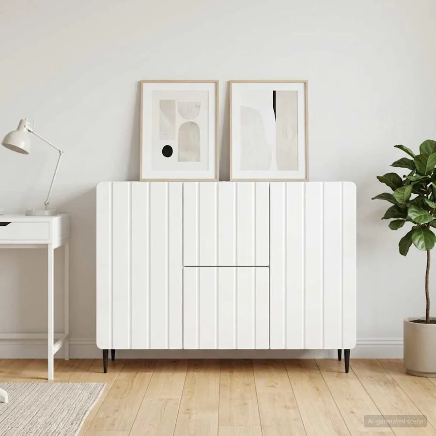 Buffet Blanc brillant 89 x 34,5 x 62 cm Bois d'ingénierie