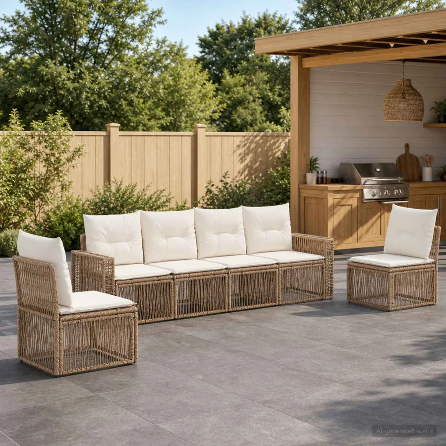 Ensemble de canapé de jardin 6 pcs Beige et blanc crème