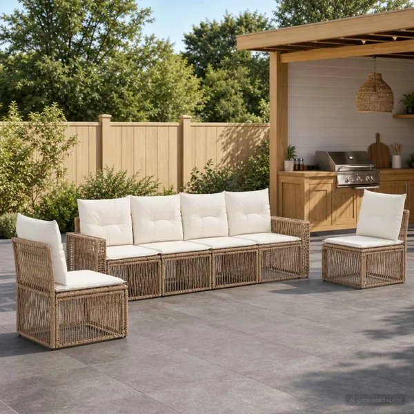 Ensemble de canapé de jardin 6 pcs Beige et blanc crème