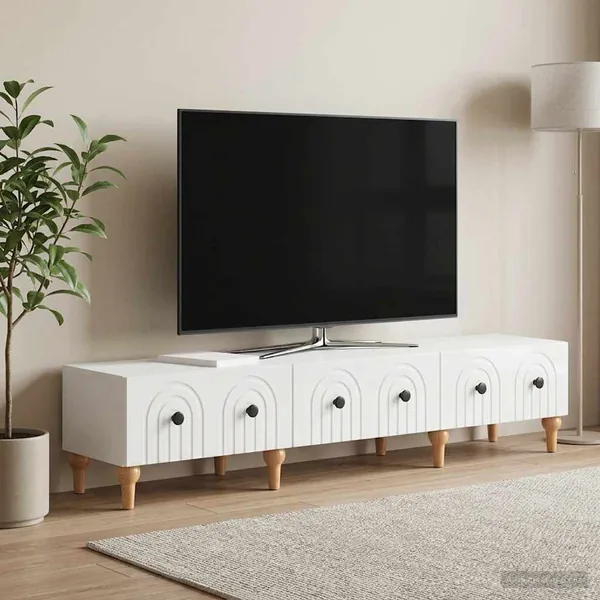 Meuble TV Blanc brillant 147 x 34,5 x 30 cm Bois d'ingénierie