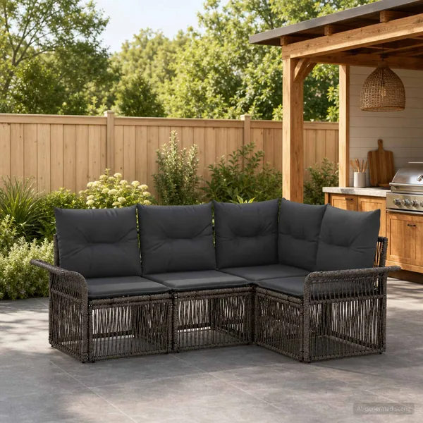 Ensemble de canapé de jardin 4 pcs Gris polyrotin