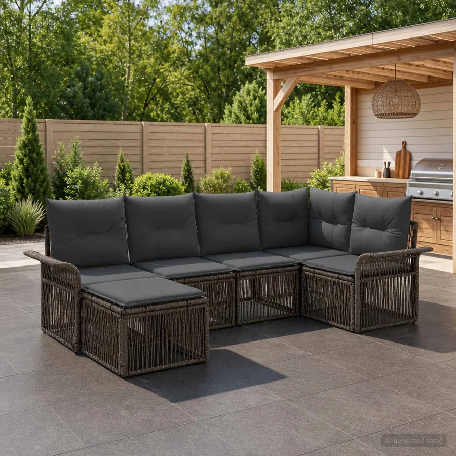 Ensemble de canapé de jardin 6 pcs Gris polyrotin