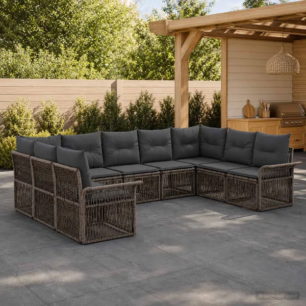 Ensemble de canapé de jardin 9 pcs Gris polyrotin