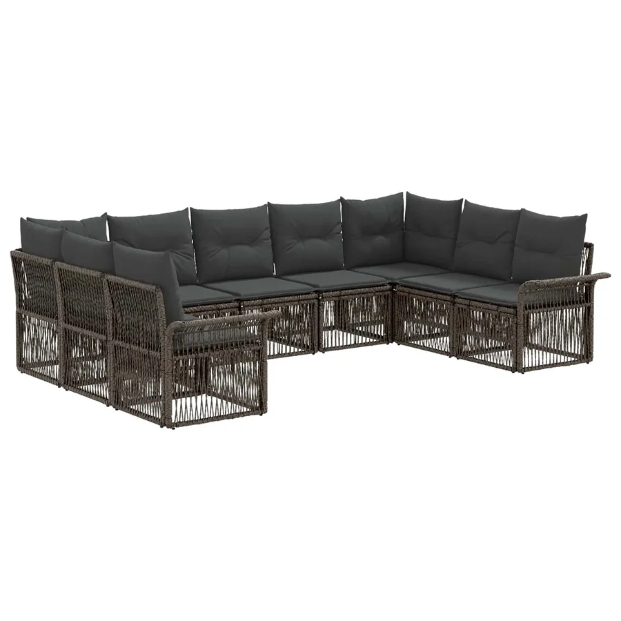 Ensemble de canapé de jardin 9 pcs Gris polyrotin - 2