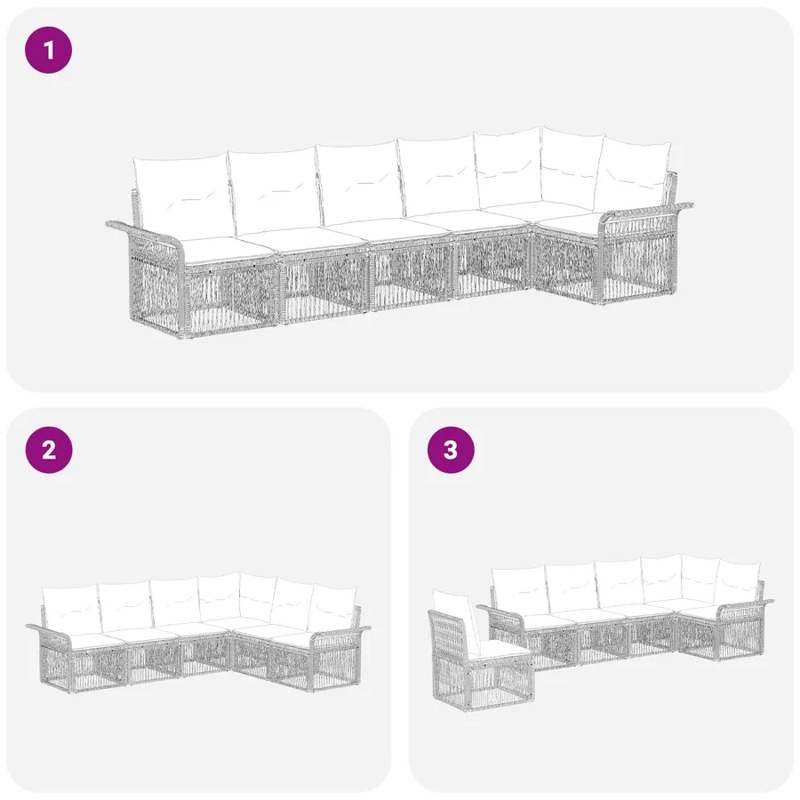 Ensemble de canapé de jardin 6 pcs Gris polyrotin - 5
