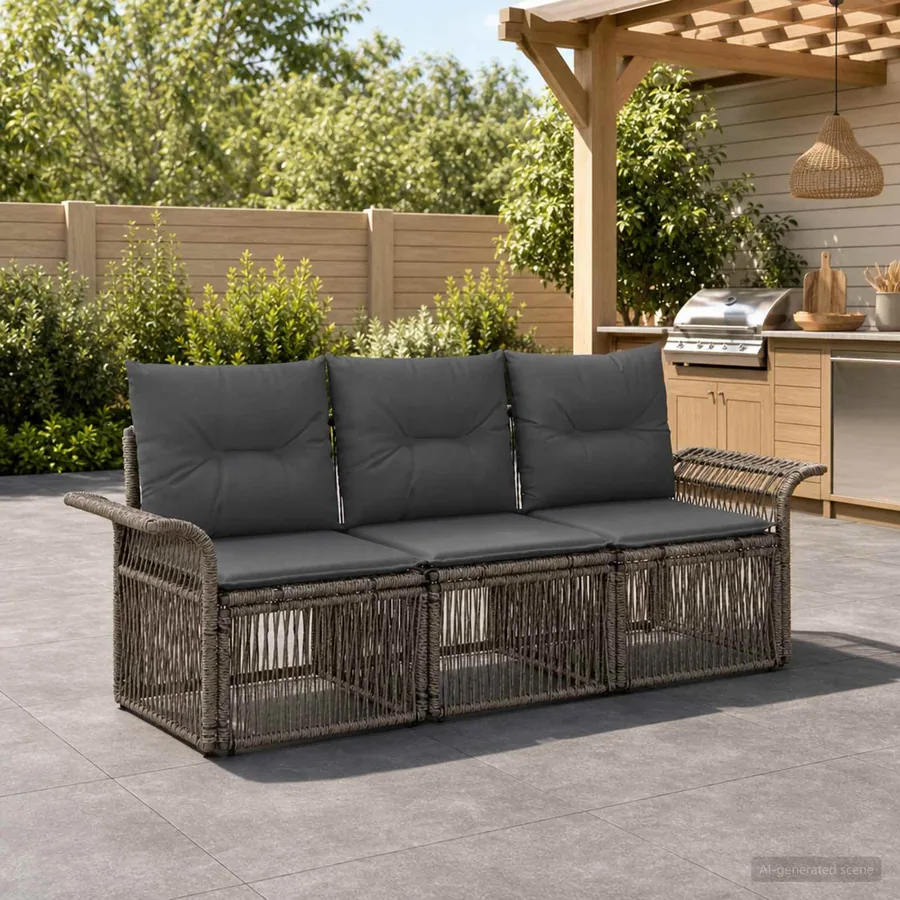 Ensemble de canapé de jardin 3 pcs Gris polyrotin