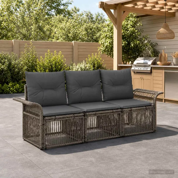 Ensemble de canapé de jardin 3 pcs Gris polyrotin