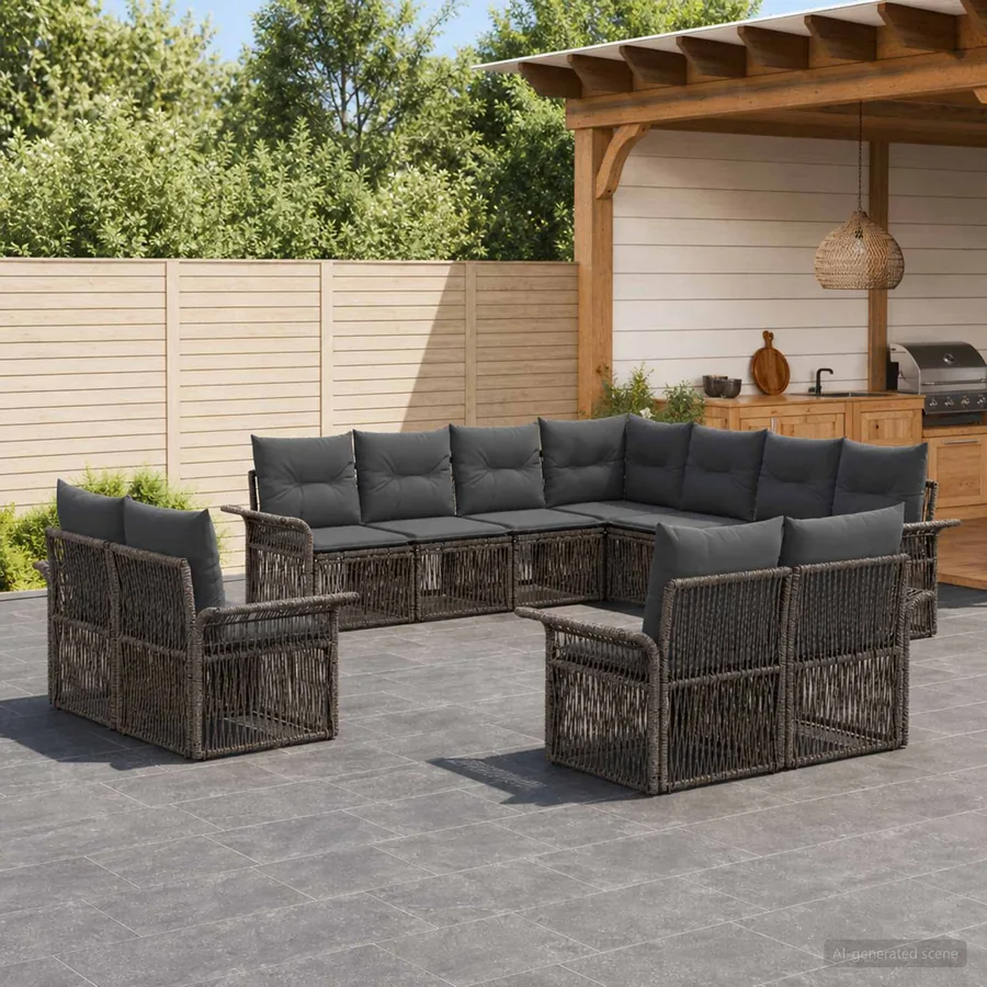 Ensemble de canapé de jardin 11 pcs Gris et Gris foncé