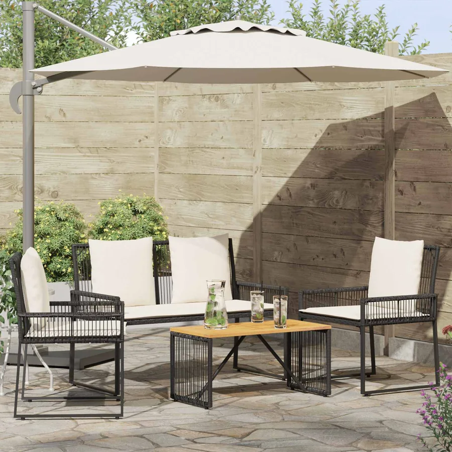 Ensemble de meubles d'extérieur 4 pcs Noir et blanc crème