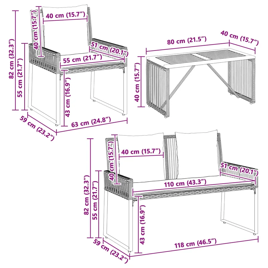 Ensemble de meubles d'extérieur 4 pcs Noir et blanc crème - 15