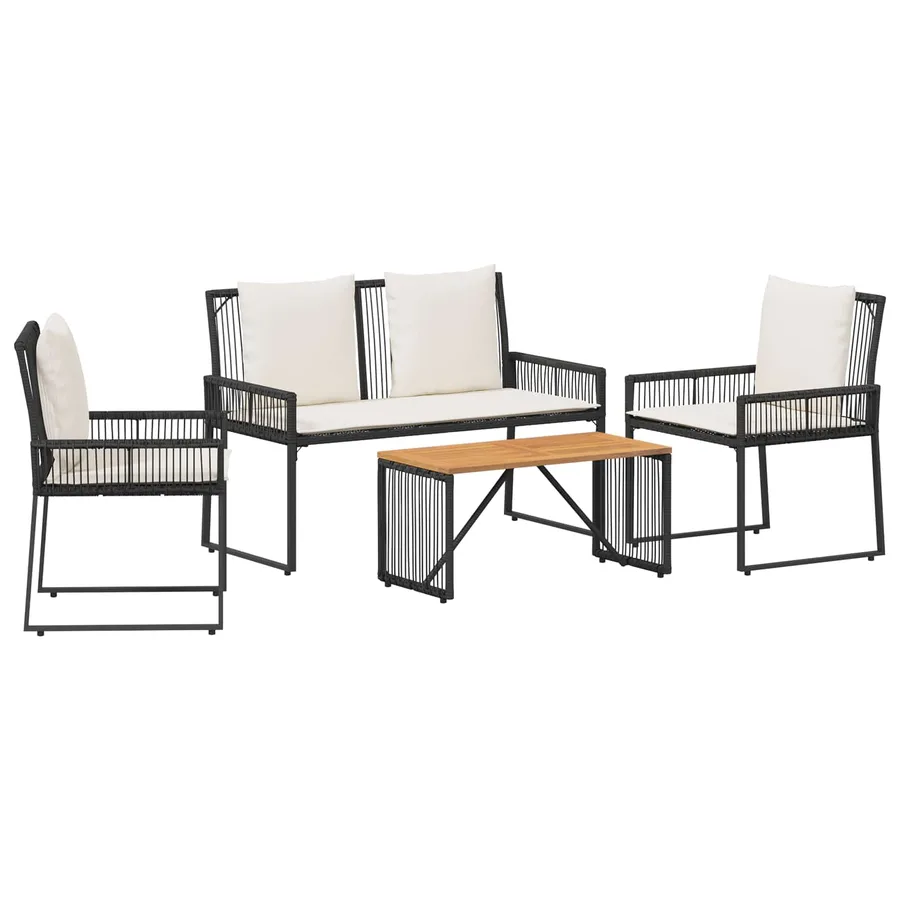 Ensemble de meubles d'extérieur 4 pcs Noir et blanc crème - 2