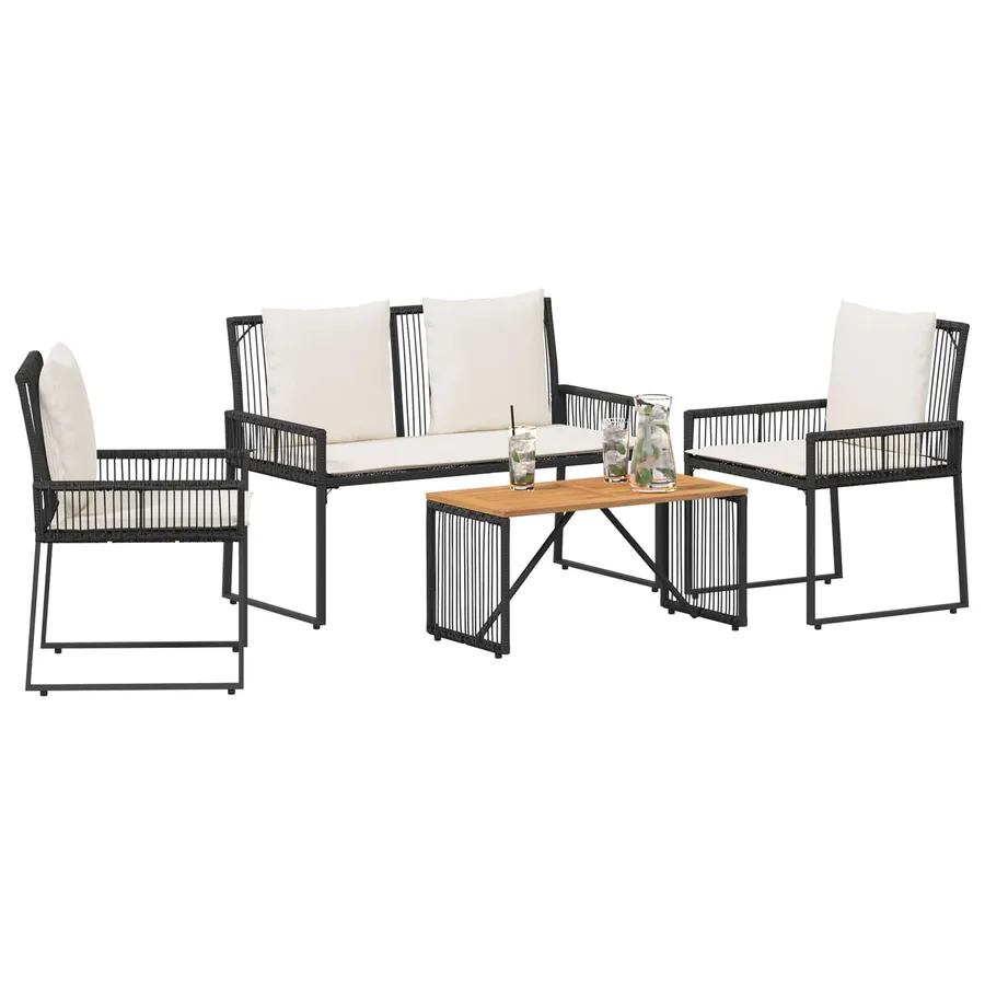 Ensemble de meubles d'extérieur 4 pcs Noir et blanc crème - 3