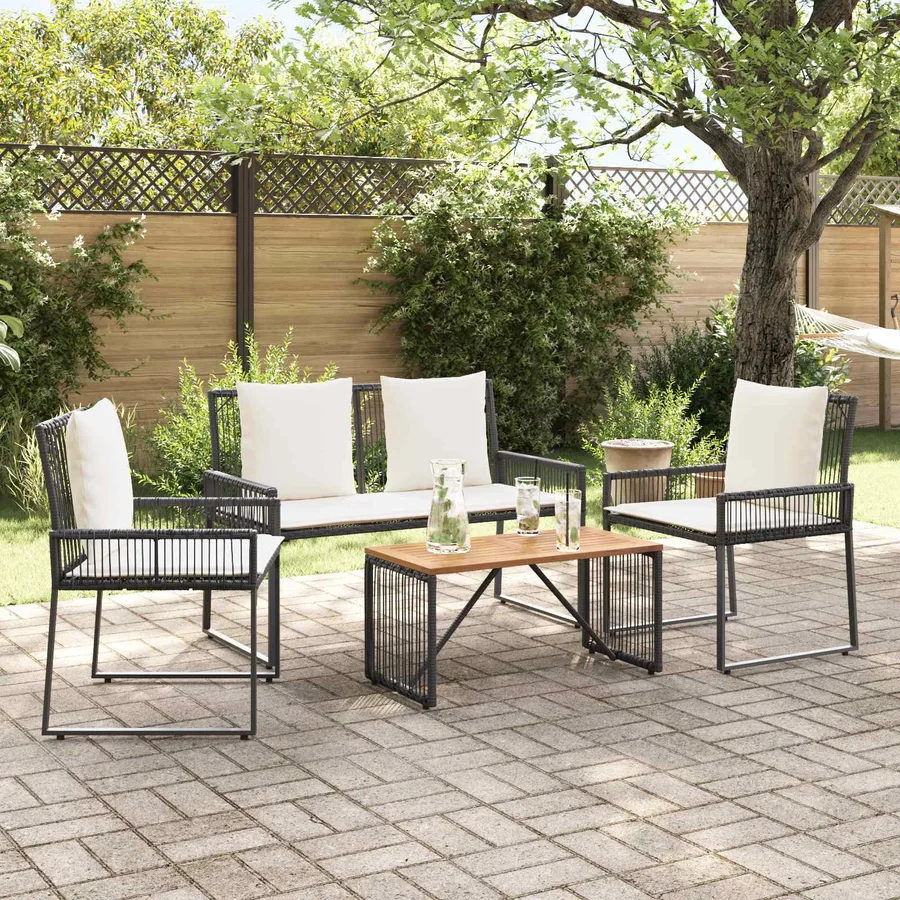 Ensemble de meubles d'extérieur 4 pcs Noir et blanc crème - 4