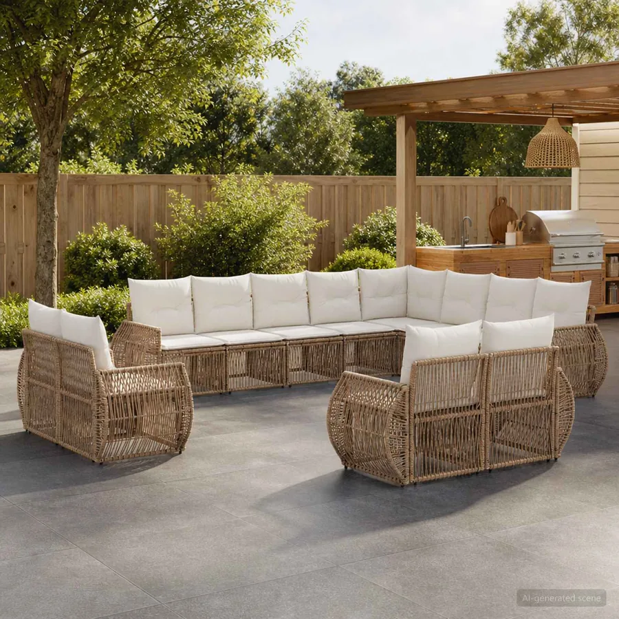 Ensemble de canapé de jardin 12 pcs Beige et blanc crème