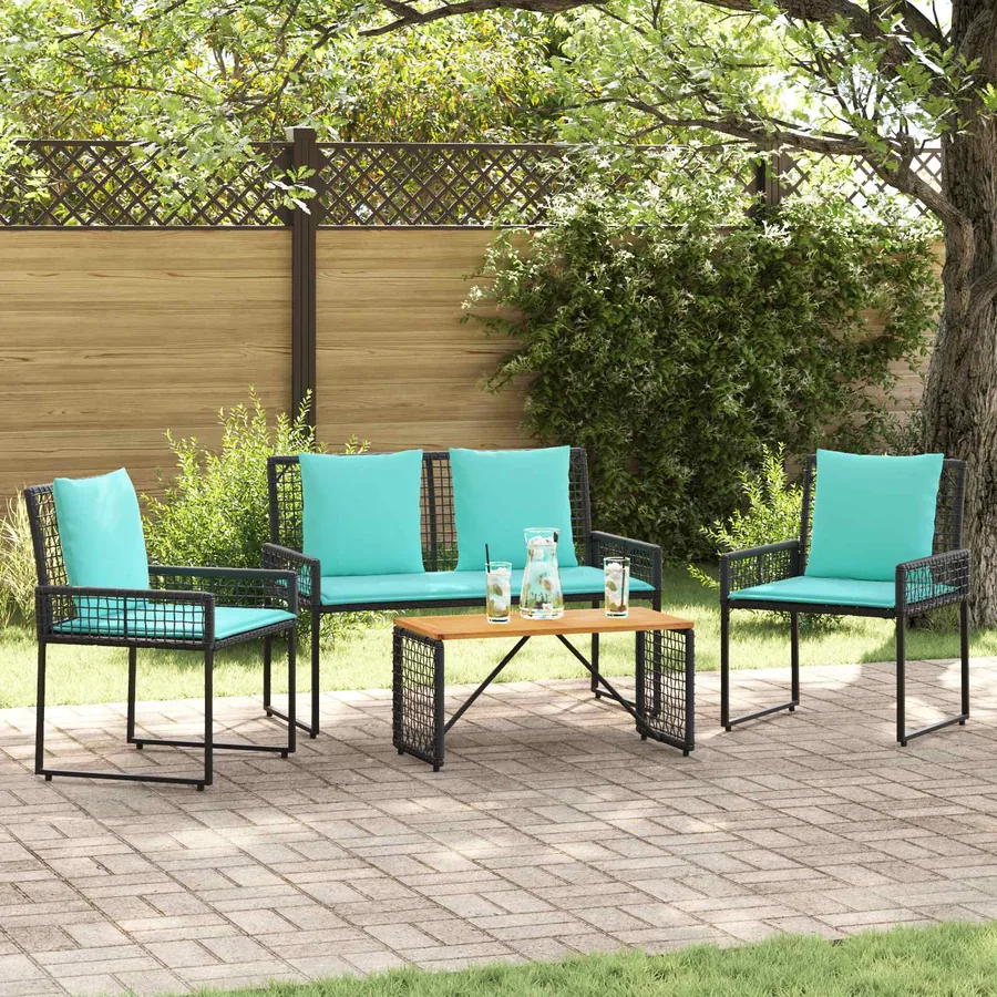 Ensemble de meubles d'extérieur 4 pcs Noir et turquoise