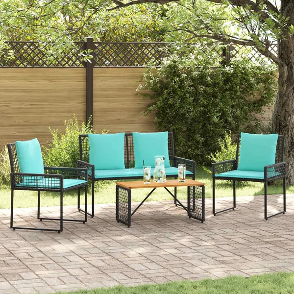 Ensemble de meubles d'extérieur 4 pcs Noir et turquoise