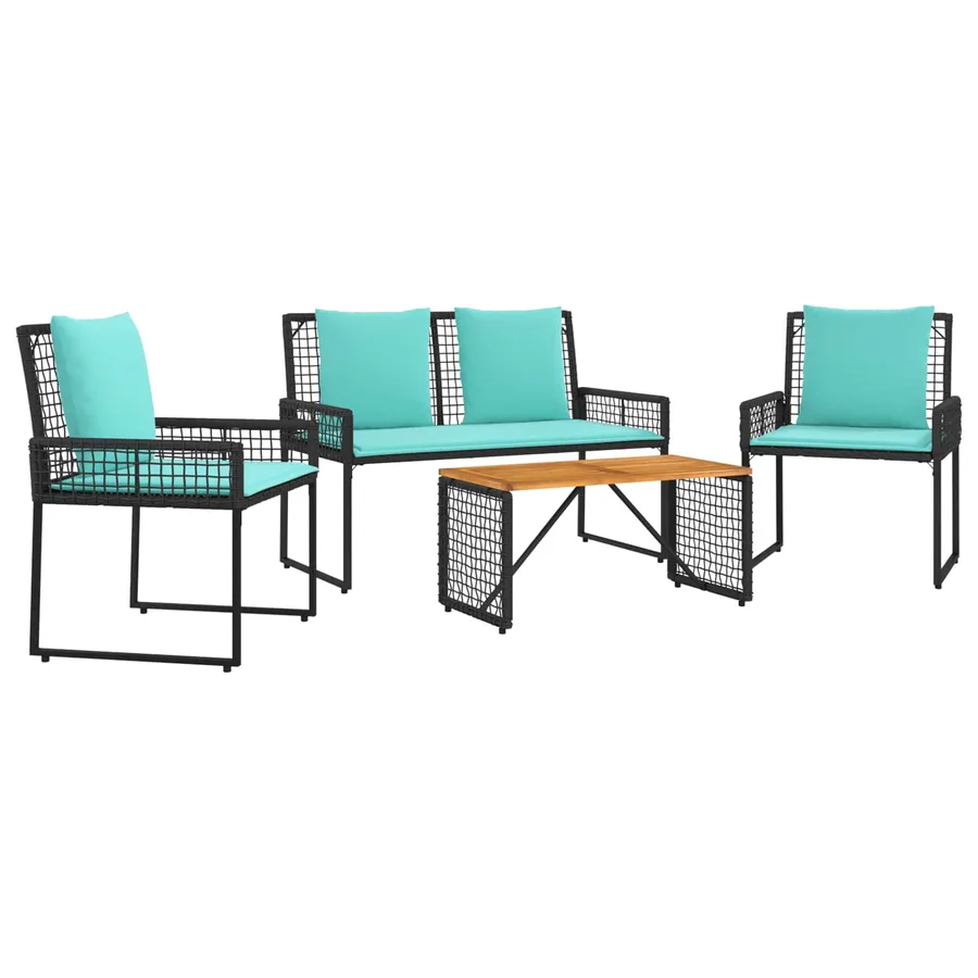 Ensemble de meubles d'extérieur 4 pcs Noir et turquoise - 2