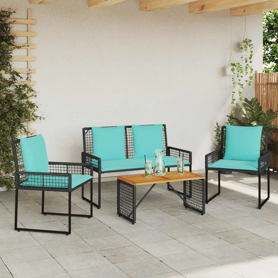Ensemble de meubles d'extérieur 4 pcs Noir et turquoise - 3