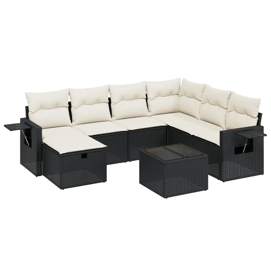 Salon de jardin 8 pcs avec coussins noir résine tressée - 2