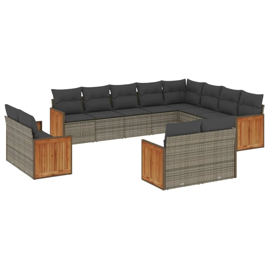Salon de jardin avec coussins 12 pcs gris résine tressée - 2