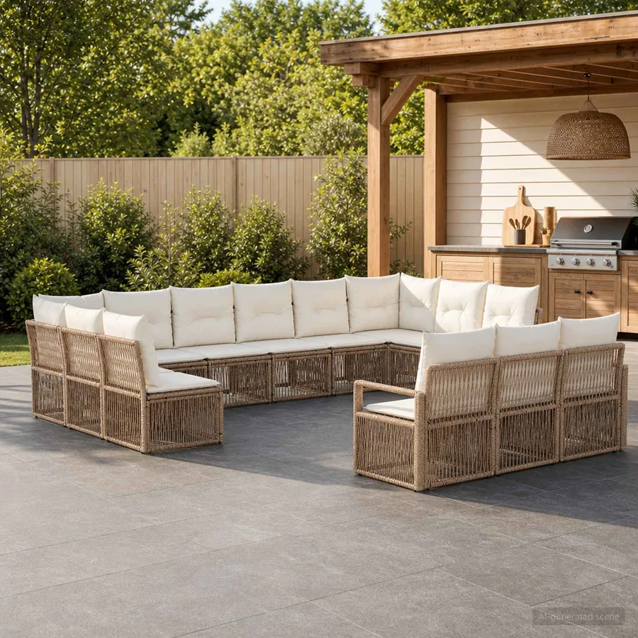 Ensemble de canapé de jardin 13 pcs Beige polyrotin