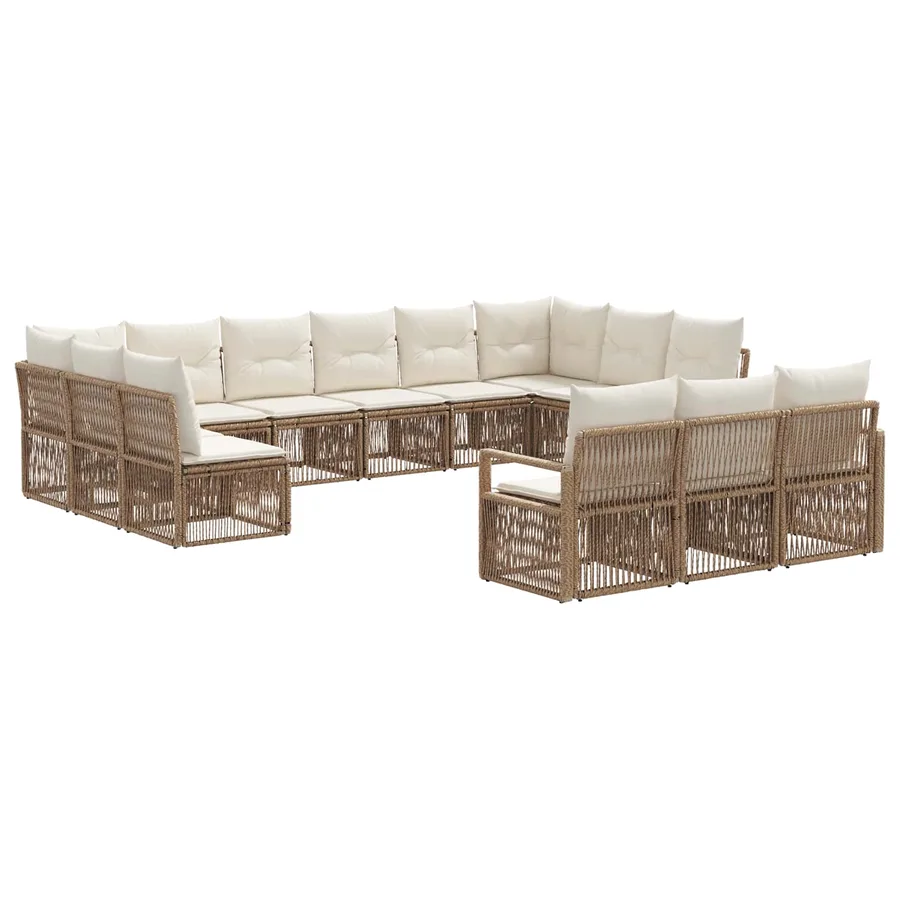 Ensemble de canapé de jardin 13 pcs Beige polyrotin - 2