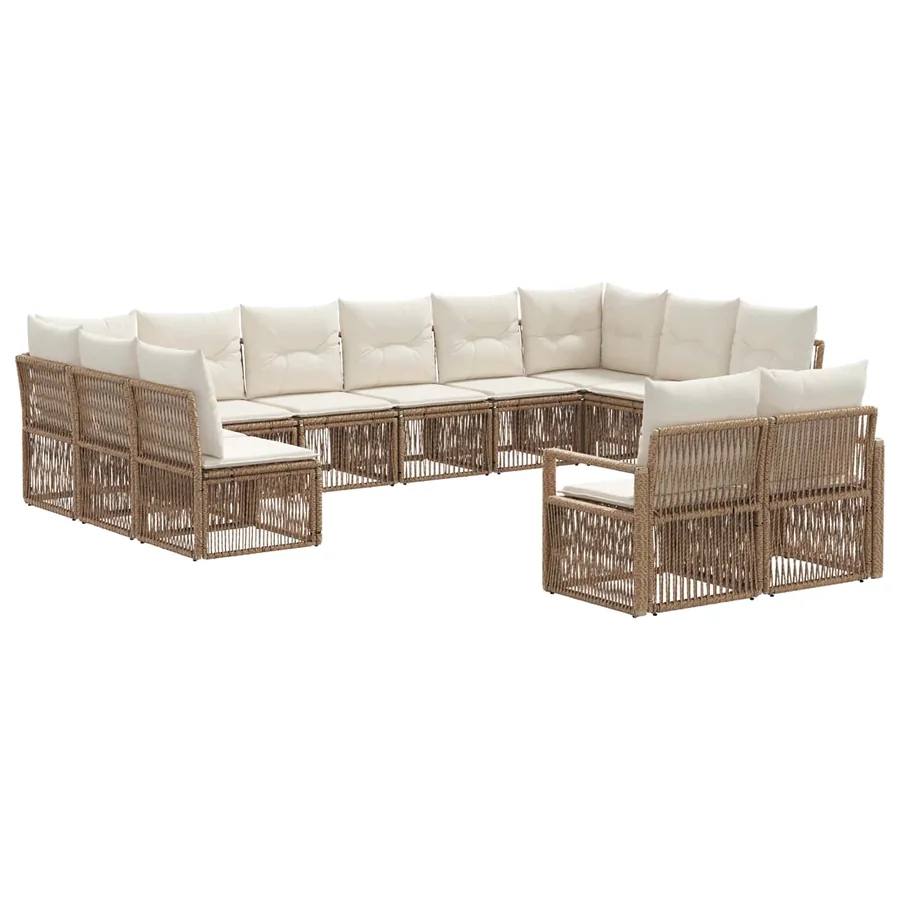 Ensemble de canapé de jardin 12 pcs Beige polyrotin