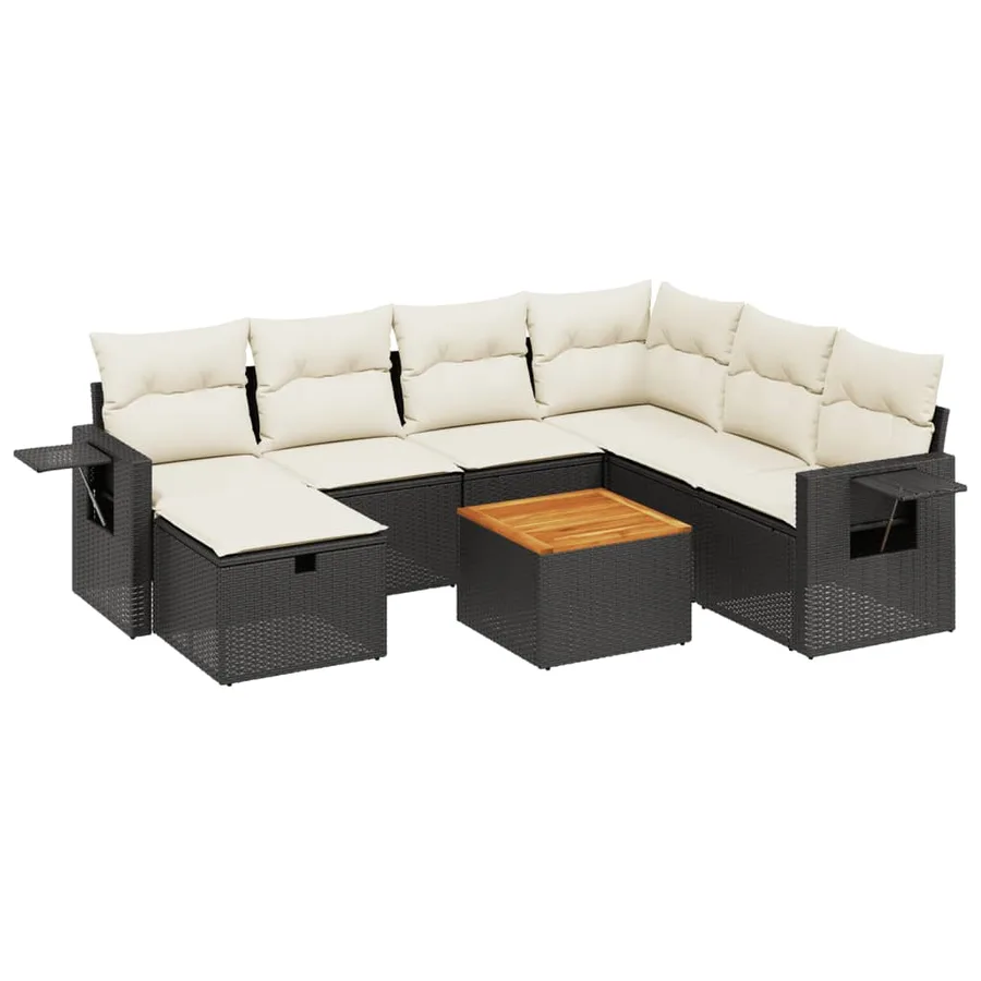 Salon de jardin 8 pcs avec coussins noir résine tressée - 2