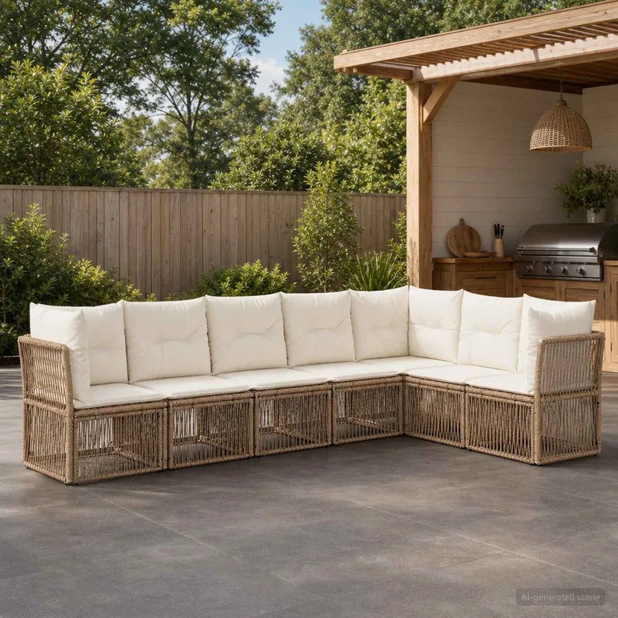 Ensemble de canapé de jardin 7 pcs Beige polyrotin