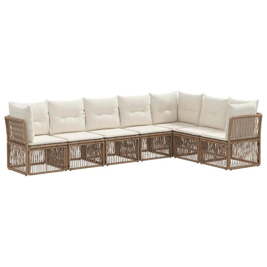 Ensemble de canapé de jardin 7 pcs Beige polyrotin - 2