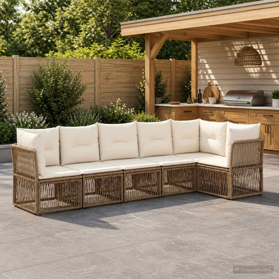 Ensemble de canapé de jardin 6 pcs Beige polyrotin