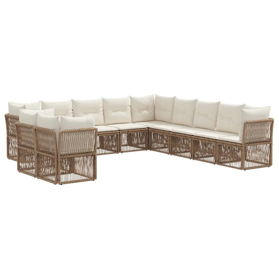 Ensemble de canapé de jardin 11 pcs Beige polyrotin