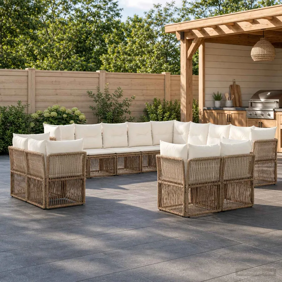 Ensemble de canapé de jardin 13 pcs Beige polyrotin