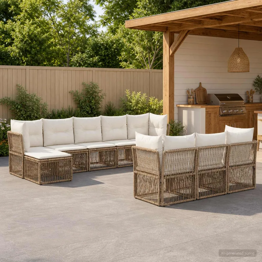 Ensemble de canapé de jardin 10 pcs Beige polyrotin