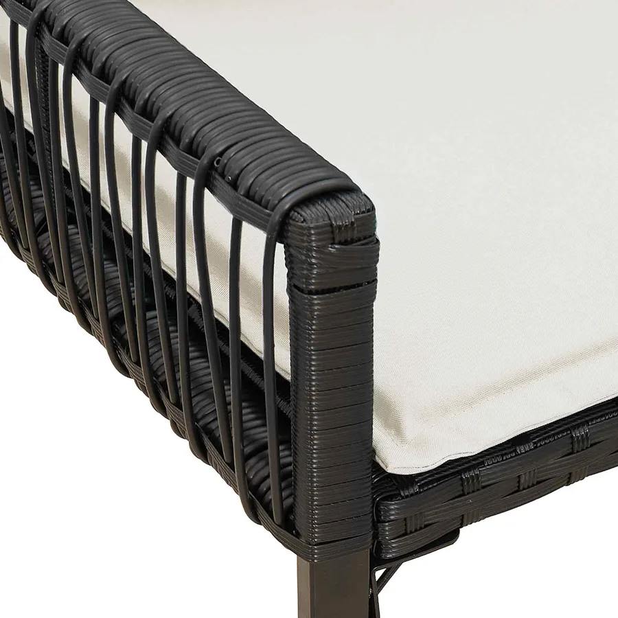 Banc extérieur avec coussin 4 pcs Noir et blanc crème polyrotin - 10