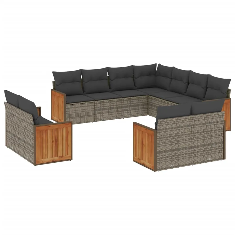 Salon de jardin 11 pcs avec coussins gris résine tressée - 2