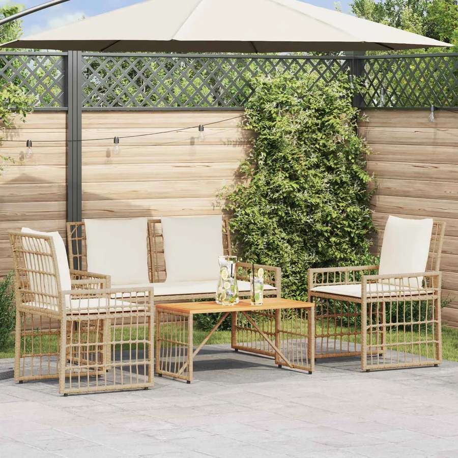 Ensemble de meubles d'extérieur 4 pcs Blanc Naturel et Crème
