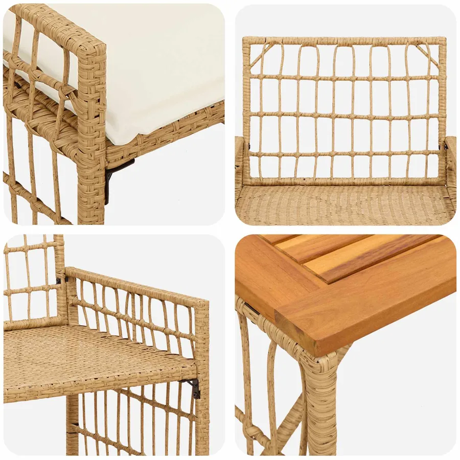 Ensemble de meubles d'extérieur 4 pcs Blanc Naturel et Crème - 11