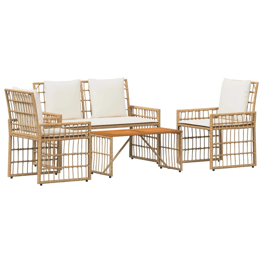 Ensemble de meubles d'extérieur 4 pcs Blanc Naturel et Crème - 2