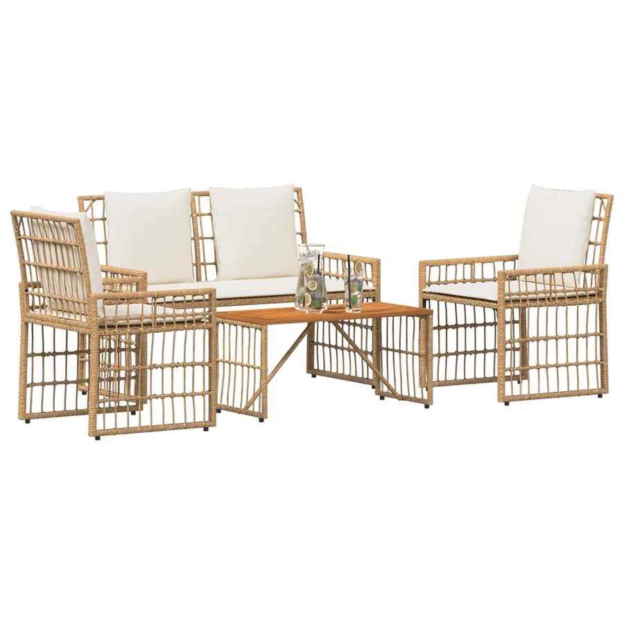Ensemble de meubles d'extérieur 4 pcs Blanc Naturel et Crème - 3