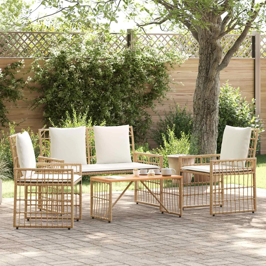 Ensemble de meubles d'extérieur 4 pcs Blanc Naturel et Crème - 4