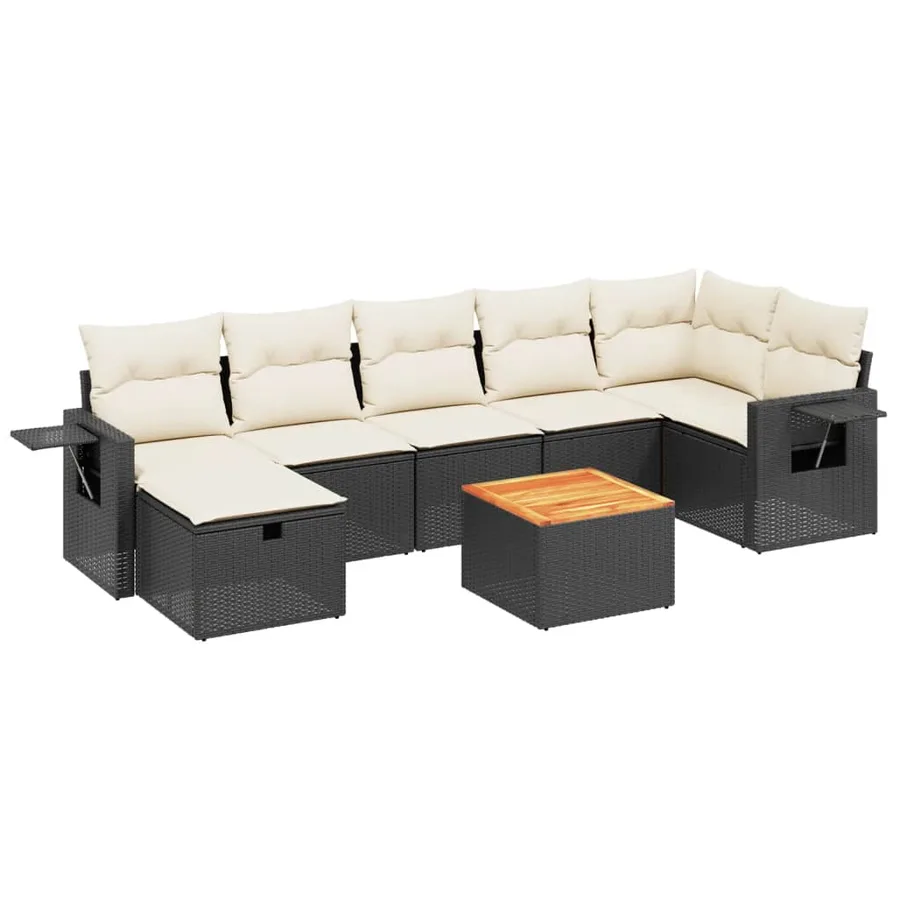 Salon de jardin 8 pcs avec coussins noir résine tressée - 2