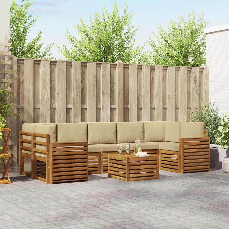 Ensemble de canapés d'extérieur 8 pcs Naturel et Beige