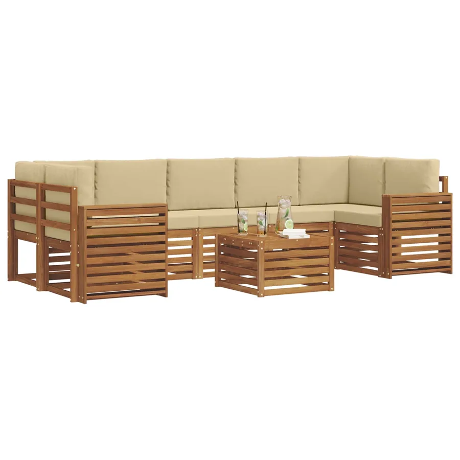 Ensemble de canapés d'extérieur 8 pcs Naturel et Beige - 3