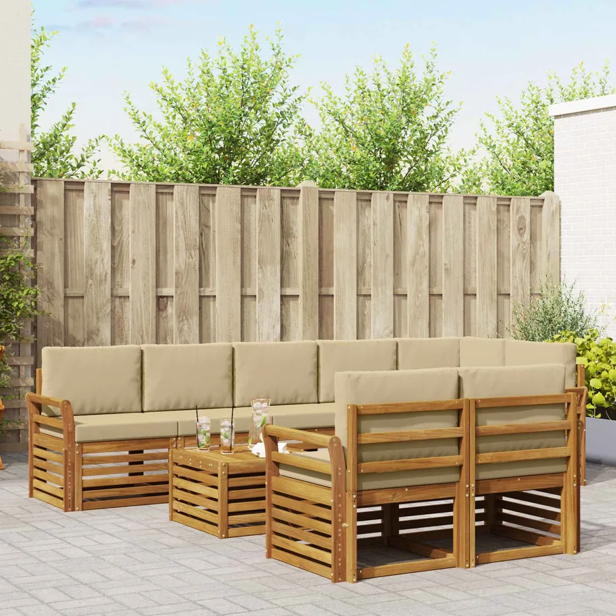 Ensembles de canapés avec coussin 9 pcs Naturel et Beige