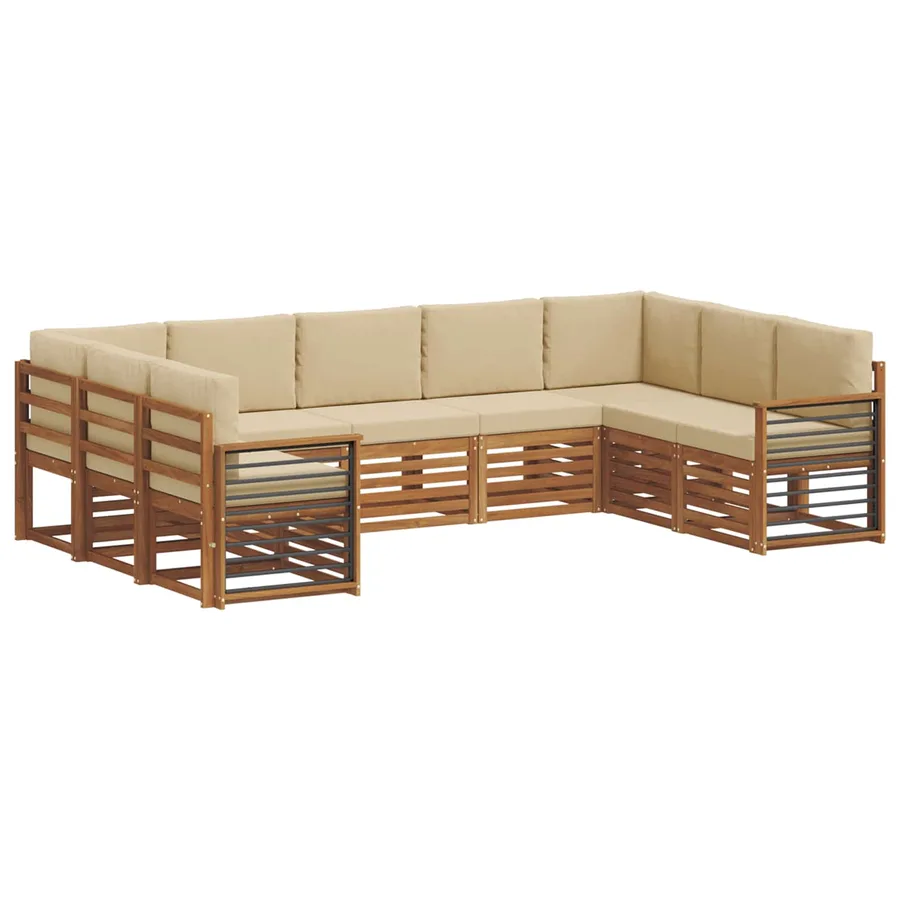 Ensemble de canapé d'angle avec coussin 9 pcs Naturel et Beige - 2