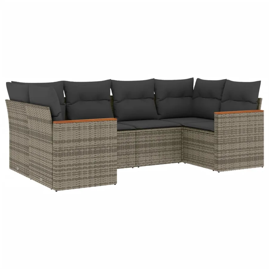 Salon de jardin 6 pcs avec coussins gris résine tressée - 2