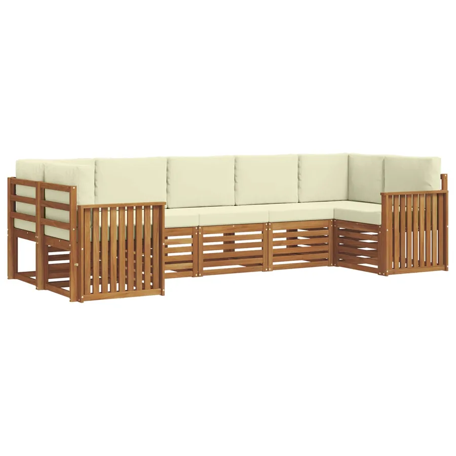 Ensemble de canapé d'angle avec coussin 7 pcs Naturel et Crème - 2